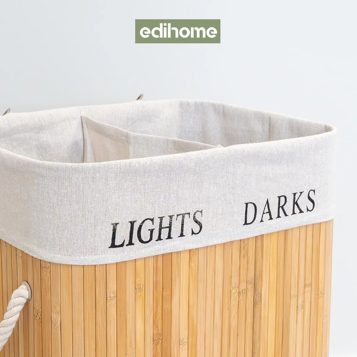 edihome, Cesto Ropa Sucia, 2 Compartimentos, Cesta con Tapa, 72 Litros, Cubo, Laundry Basket, Plegable, Bolsa Lavable Extraíble, Asas, de Bambu, para Colada (Natural)