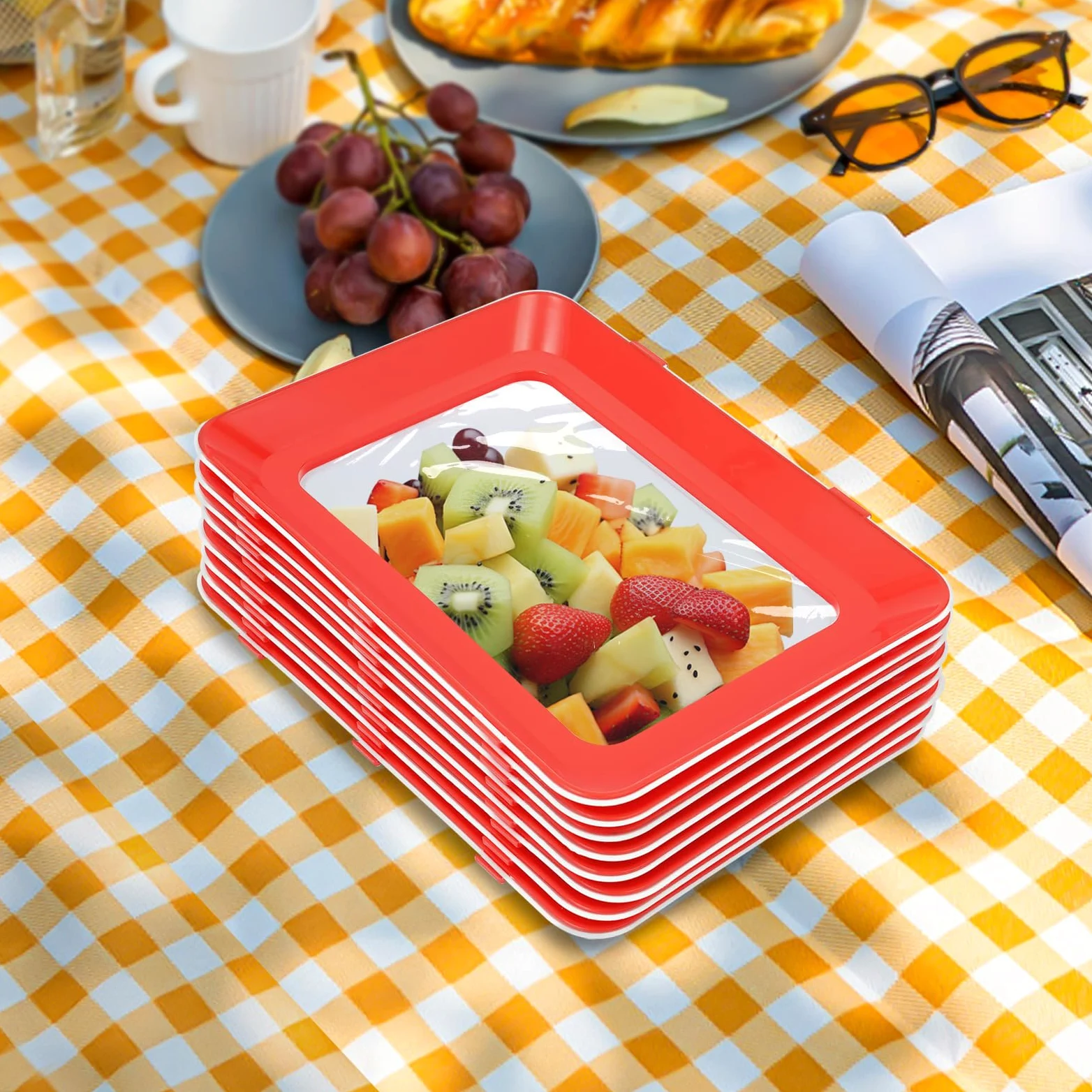 MINUS ONE Bandeja de conservación de alimentos al vacío, apilable y reutilizable, contenedor de alimentos con tapa de plástico para verduras, juego de 8 unidades
