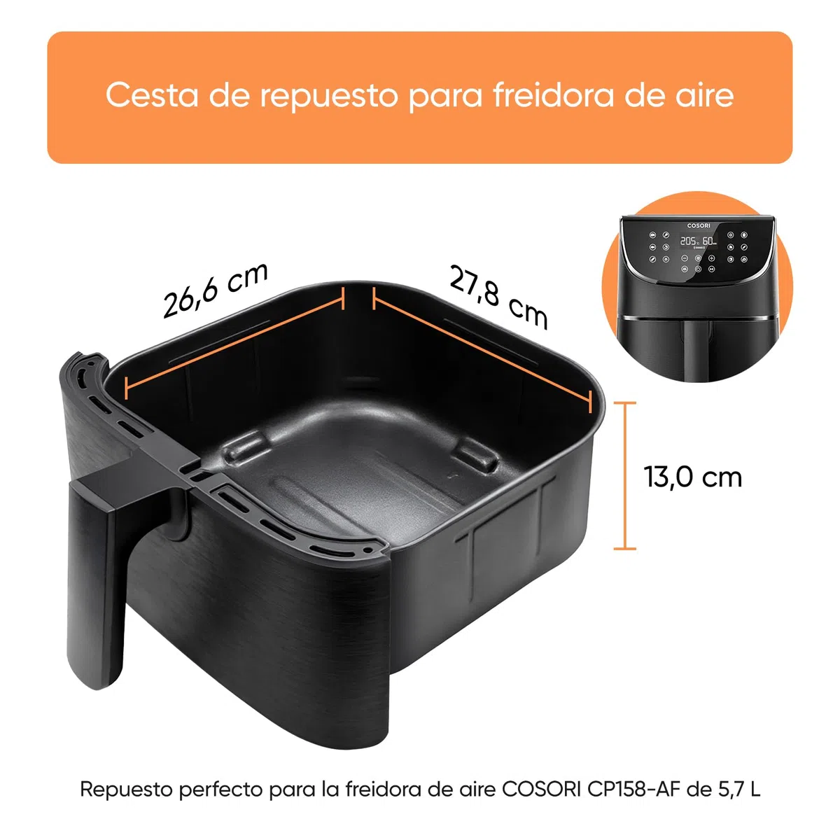 Cosori cesta de 5,7 litros compatible con la freidora Cosori CP158-AF, Revestimiento cerámico, Antiadherente, Aptas para Lavavajillas