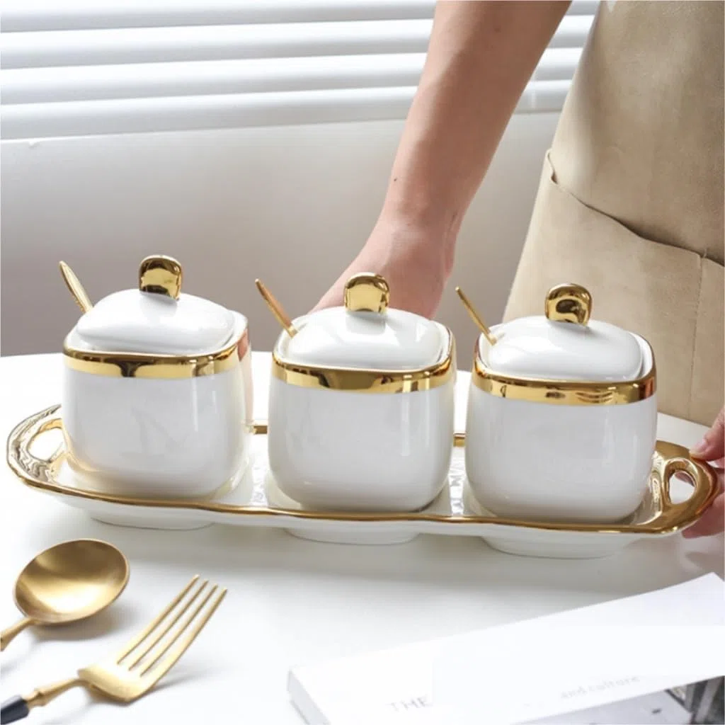 SAeWare Tarro de condimentos, contenedor de especias de cerámica, tarro de condimentos, salero, botella de condimentos, tarro de azúcar, caja de condimentos, encimera de cocina, rosa, 3 piezas