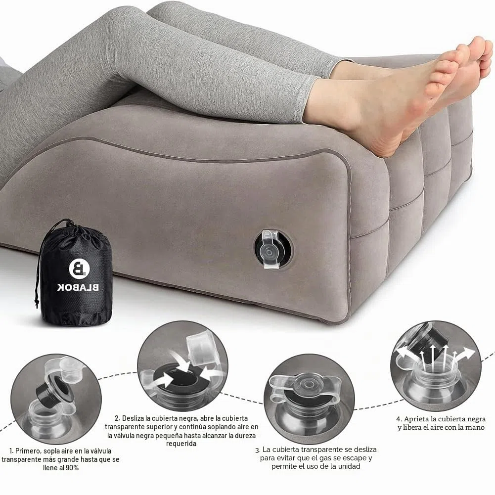 DASIAUTOEM Almohada de Soporte para Piernas y Rodillas, Almohada en Forma de Cuña Inflable, Almohada para Elevar Las Piernas, Mejora del Sueño, Transpirable y Lavable (Gris)