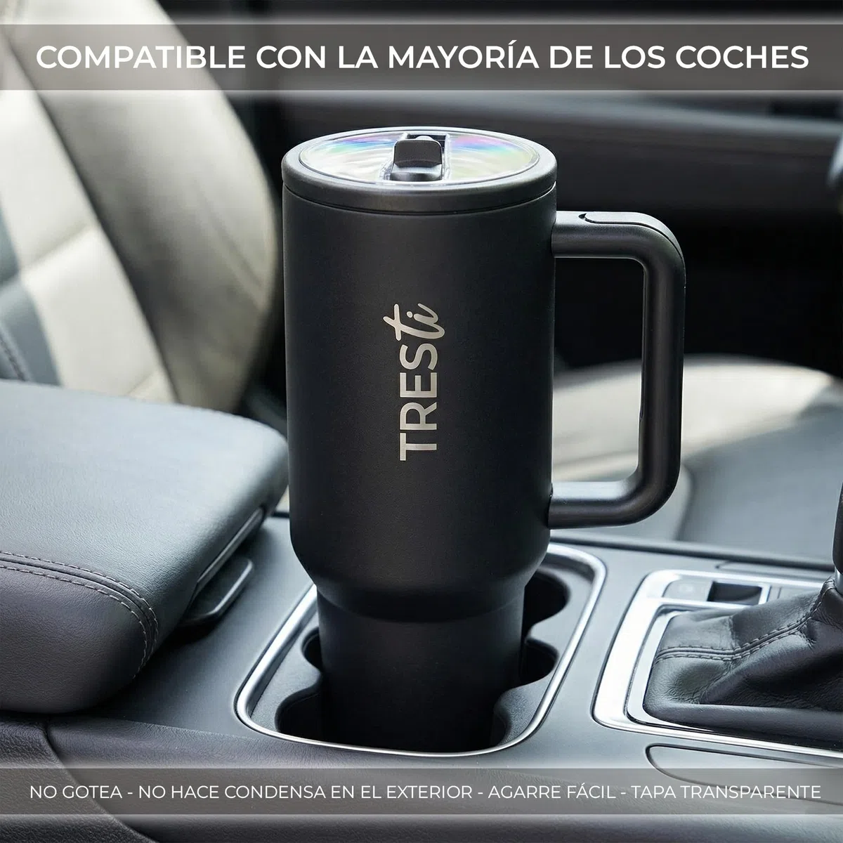 Tumbler Térmico 1,2L (40oz) con Asa y Pajita Abatible - Termo de Acero Inoxidable 100% Antigoteo - Vaso Térmico EcoSostenible - Mantiene Frío 12H y Calor 6H - Negro