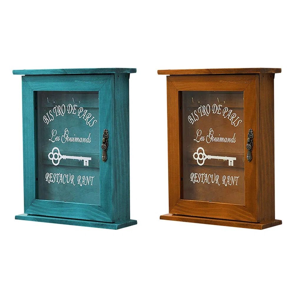 Pssopp Caja Porta Llaves de Madera para Montaje en Pared, Gabinete Organizador, Azul