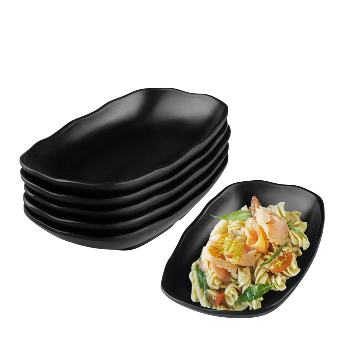 6 Piezas Platos llanos Negra 19,2 x 12 x 3.2 cm Platos Postre Pequeña Platos de Plástico Duro para Sushi, Aperitivos, Postre, Ensalada