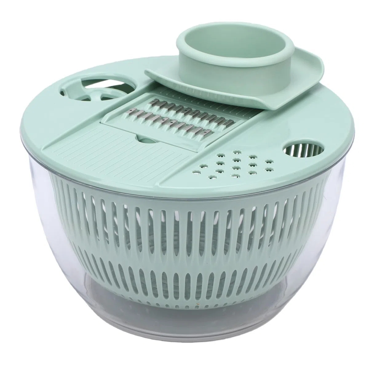 Aramox Ensalada, Secador de Verduras de Acero Inoxidable ABS PP de 5,3 Cuartos de Galón con 5 Cuchillas, Tazón para Triturar en Seco, Secador Manual para Preparación de Ensaladas, Uso en la Cocina