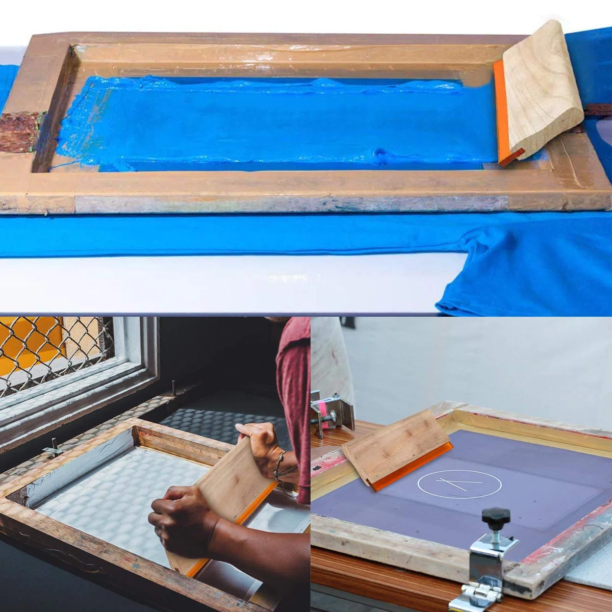 OTOTEC Kit de Cepillo de Madera con Escurridor de Serigrafía Raspador de Tinta de Agua con Impresión Manual de 2 Tamaños 24cm Y 15cm 2 Uds.