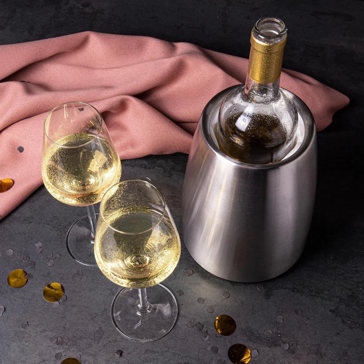 Vacu Vin Enfriador de Vino Elegante en Acero Inoxidable - Enfriador con Acumulador para Botellas de Vino Estándar - Aislante