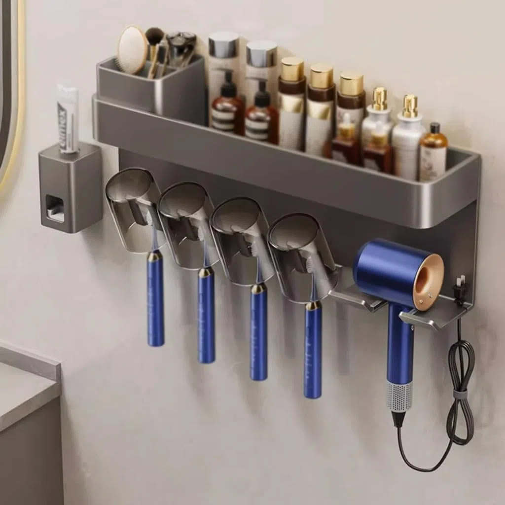 Soporte para cepillos de Dientes Soporte para Pasta de Dientes de Aluminio Soporte para cepillos de Dientes montado en la Pared para baño Estante de Almacenamiento(A S44cm)
