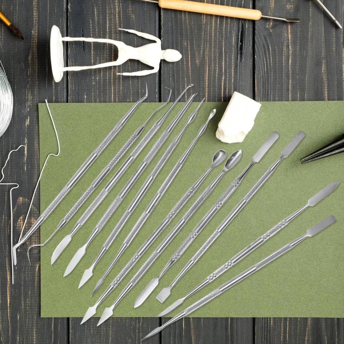 BORDEAG Herramientas para Tallar Cera,13 Piezas Tallado De Cera De Acero Inoxidable,Acero Inoxidable para Esculpir Arcilla Tallar,Herramientas De Modelado para Cera,Esculturas,Mdelado Y Detalles