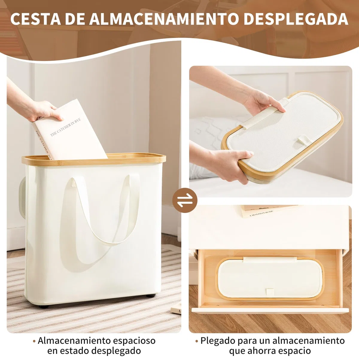 Cesta de Almacenamiento de Papel Higiénico 30L con Capacidad para 12-16 Rollos, Impermeable, Plegable, con Asas, Organizador Multiusos para Baño y Hogar, Beige