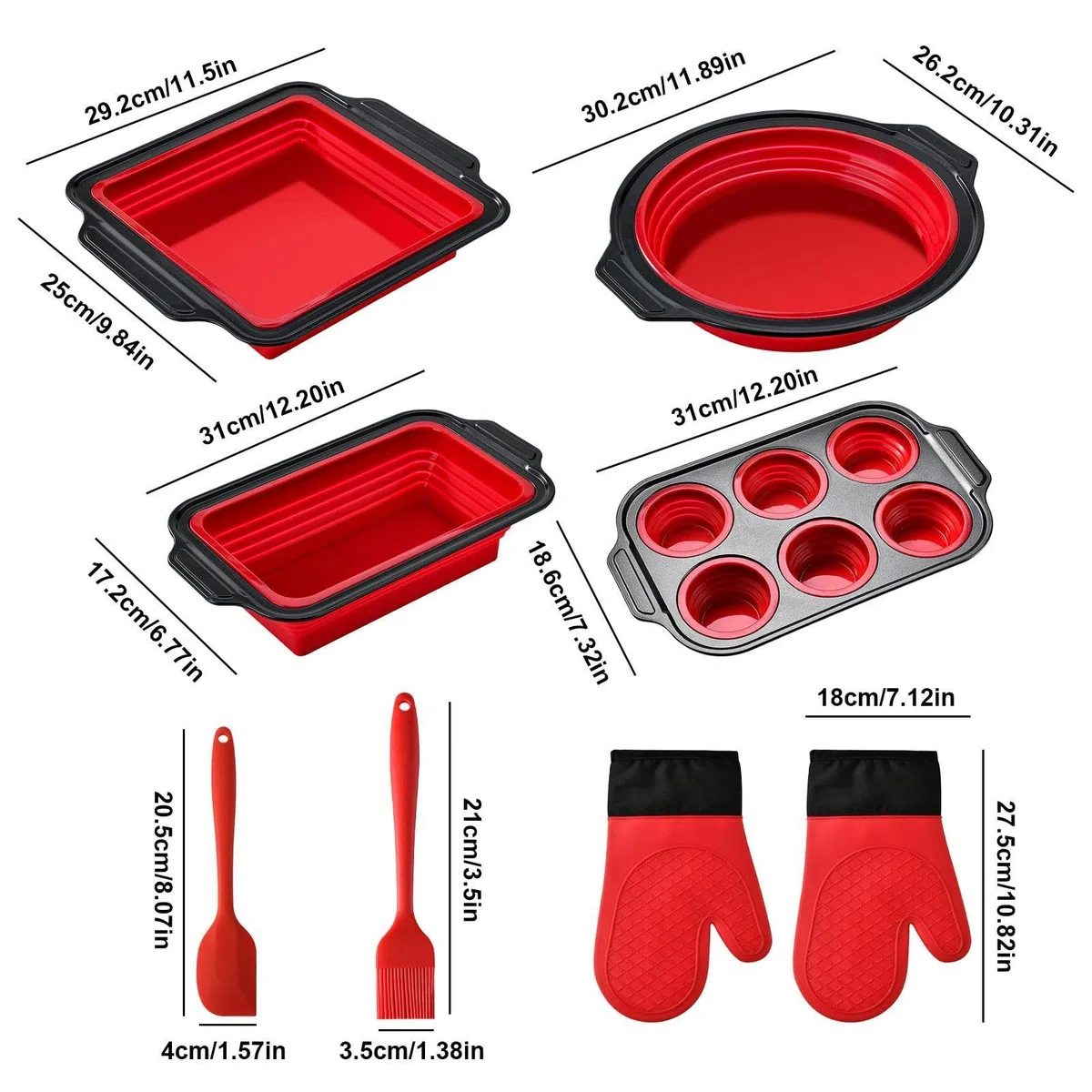 Juego de Moldes de Silicona para Hornear Apilable y Flexible | con Guante, Rasqueta y Cepillo Set Antiadherente para Hornear Para pan, galletas, huevos, horno, tostadora