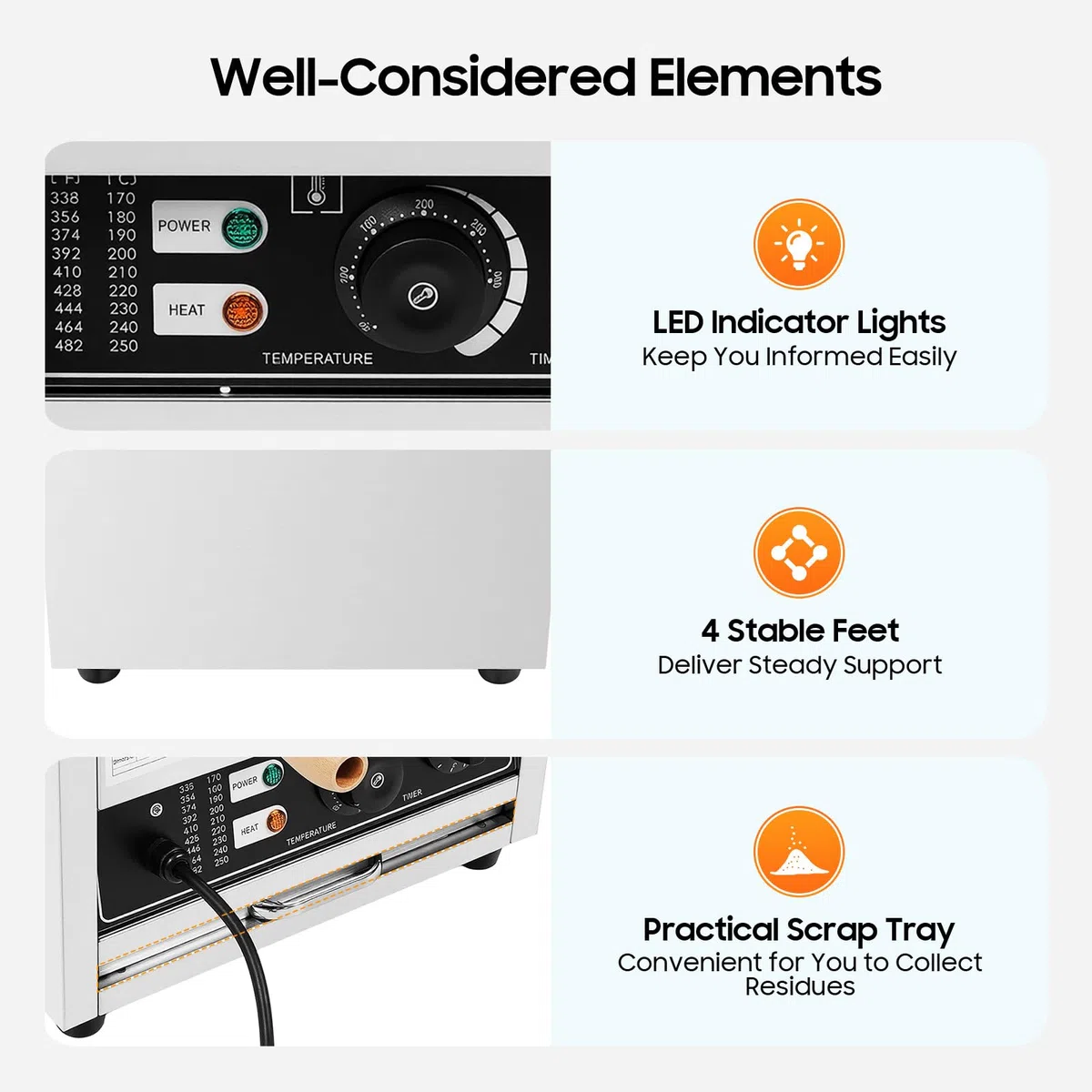 1500 W de acero inoxidable eléctrico para gofres, máquina para gofres profesional de acero inoxidable, gofrera de varilla, máquina de gofres comercial, adecuada para panaderías, quioscos