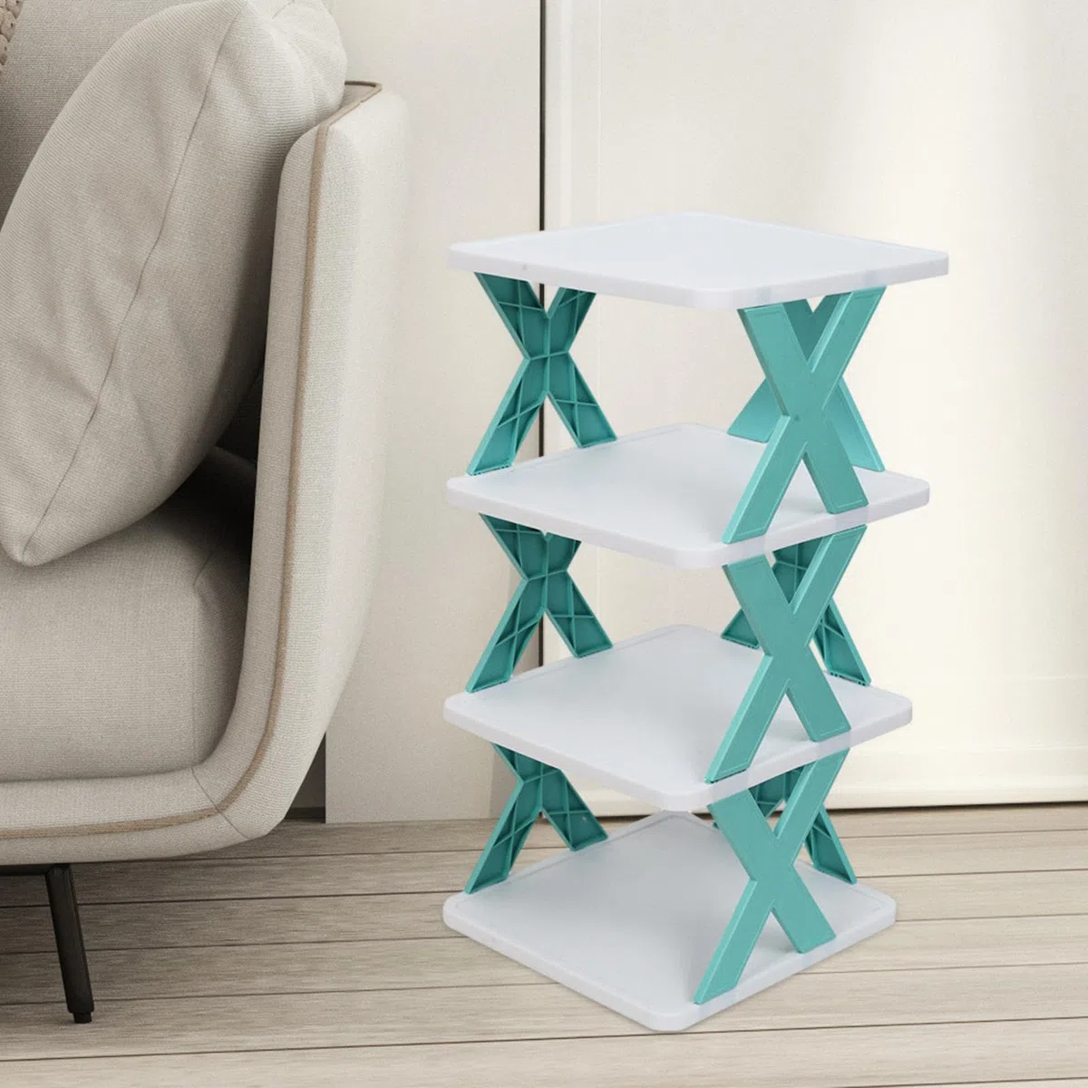 Gralara Zapatero Plegable, Soporte para Zapatos de Varios Niveles, Estante Ligero para Zapatos, Organizador de Almacenamiento de Zapatos para Garaje, Dormitor, Azul 4Capas 50cm, Individual