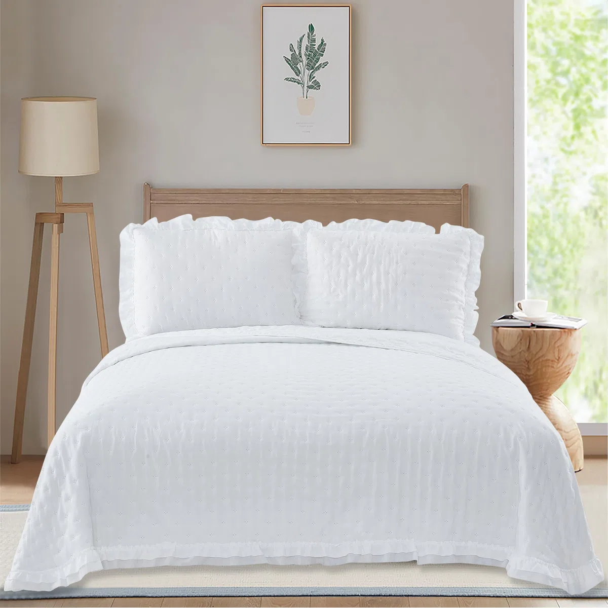 Colcha Boutí Cama 90 (180x260) Termosellada Ligera y Transpirable – Cubrecama Acolchado de Microfibra Suave y Transpirable para Verano y Entretiempo – 1 Funda Almohada (50x70) (Bari Blanco)