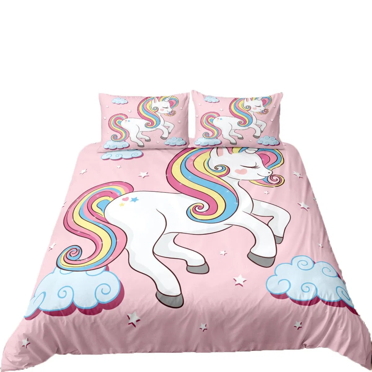 Juego de 3 fundas de edredón para niños y niñas con dibujos animados de unicornio, lindo unicornio, arcoíris y unicornios para niños y niñas (B, 135 x 200 cm)