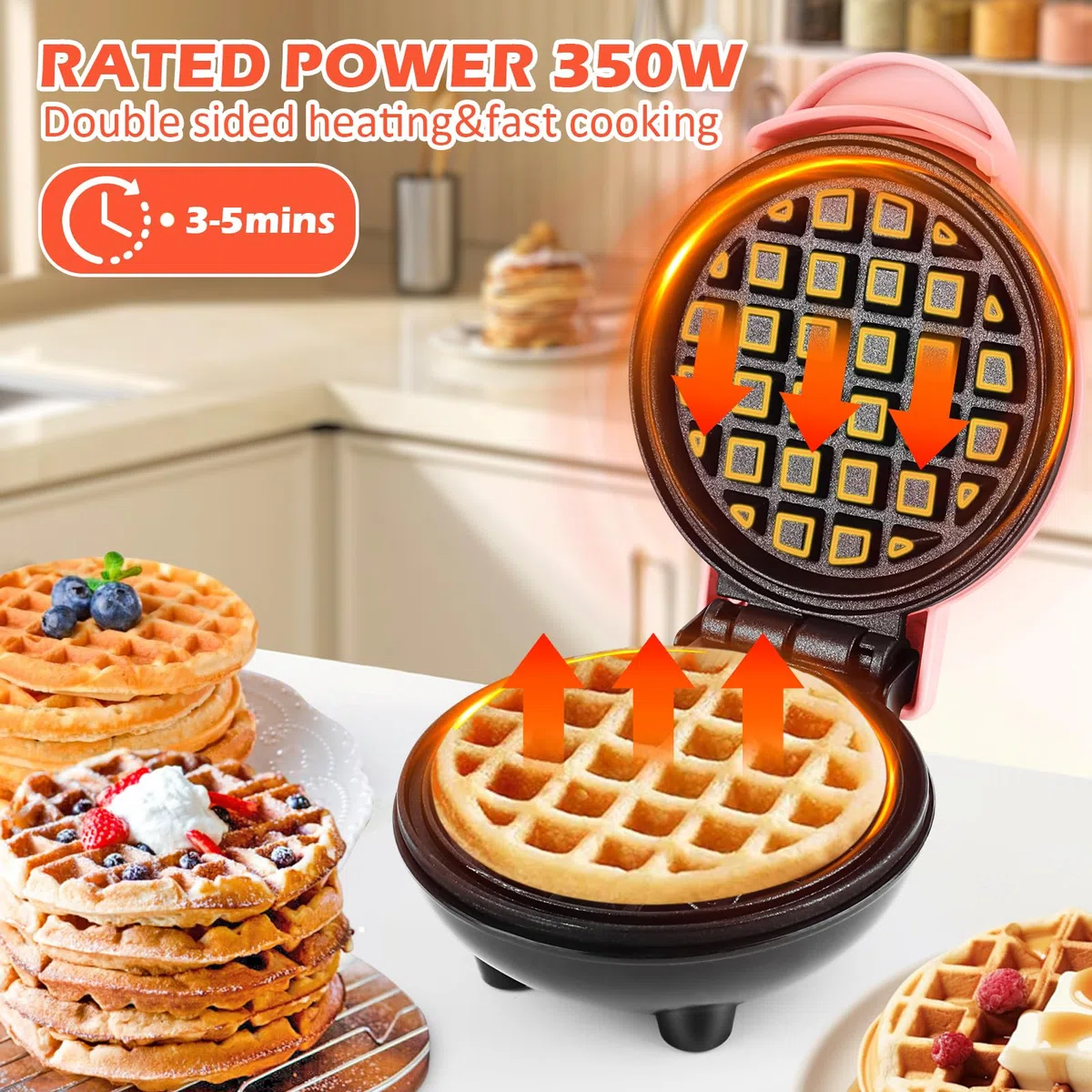 Mini gofrera belga - Diámetro: 10 cm - 220 V - 350 W - Pequeña gofrera clásica - Calentamiento por ambas caras