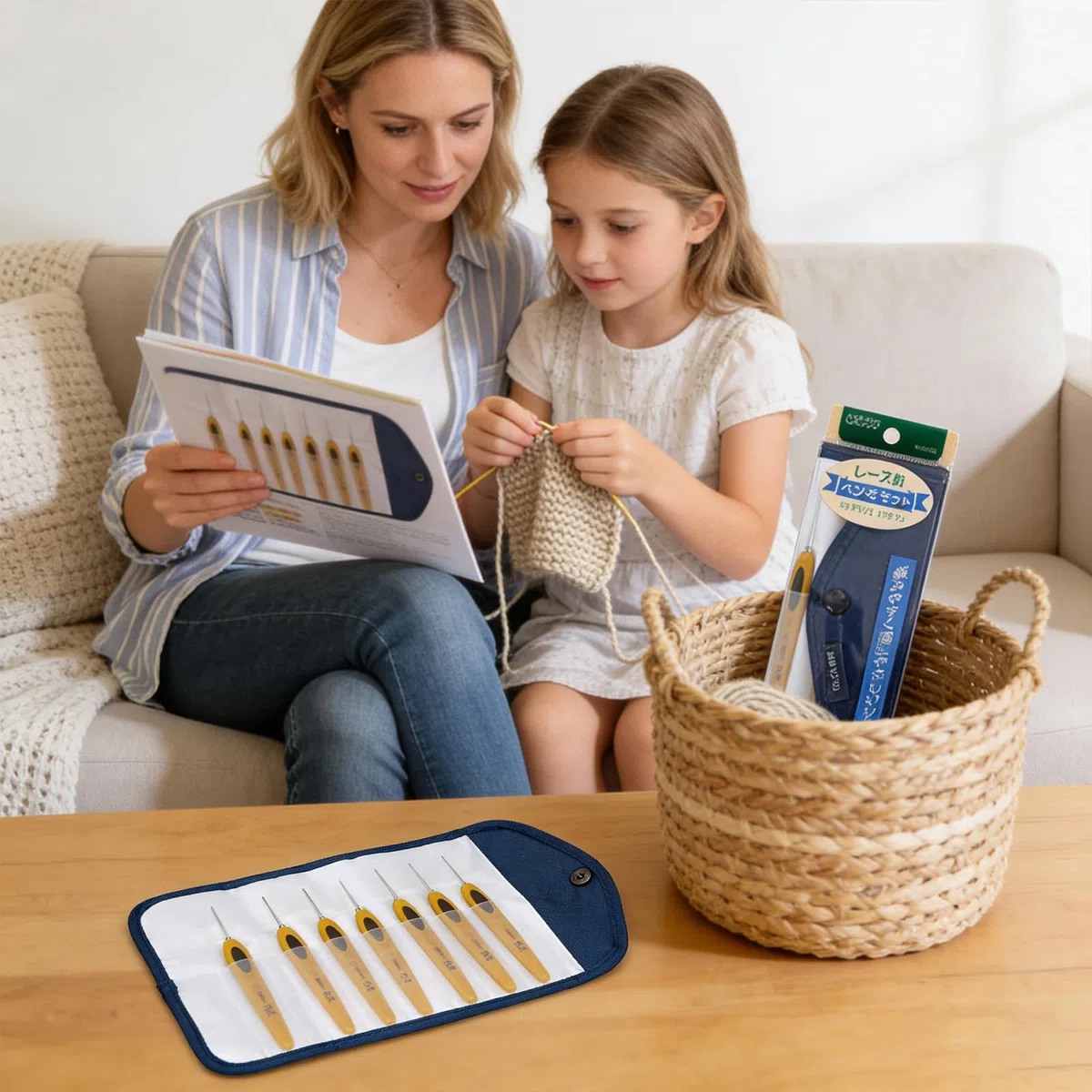 Juego de agujas de ganchillo para manualidades de encaje, incluye mango ergonómico de varios tamaños, estuche de almacenamiento portátil, ideal para proyectos, gancho de aluminio