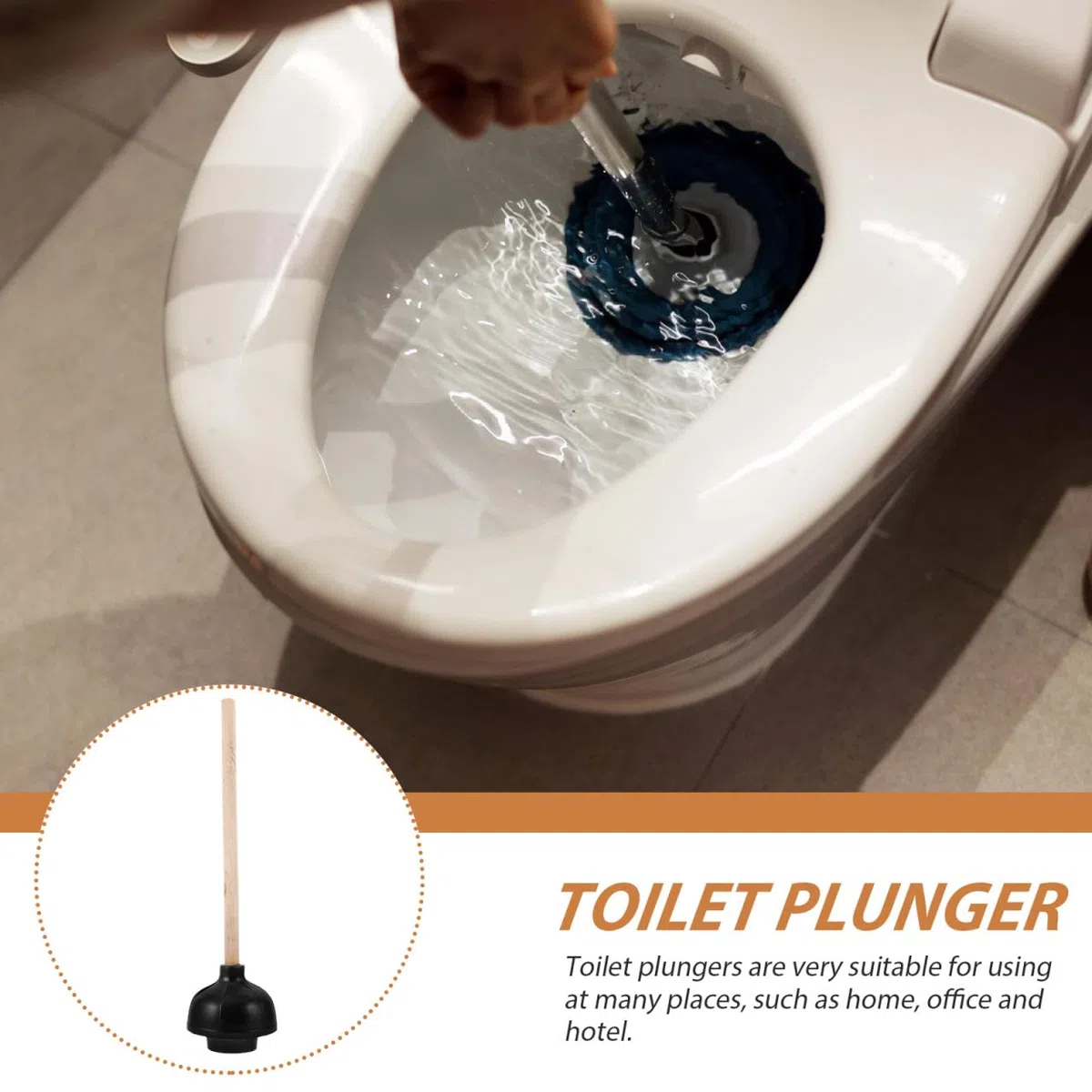 IMIKEYA Desatascador de Inodoro Mango de Madera Herramienta de Limpieza para Baño para Desatascar Fregaderos y Baños Casa Oficina y Hotel