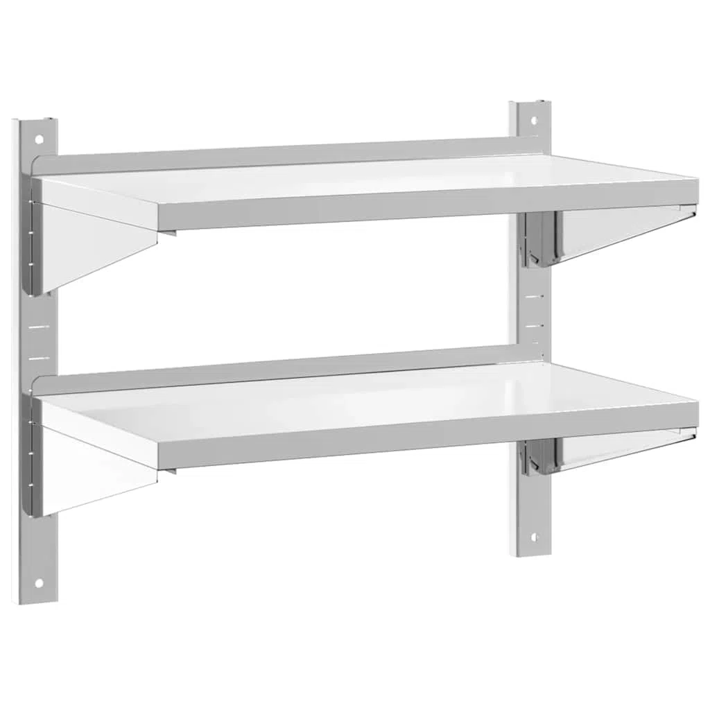 Estantería de pared de acero inoxidable, 2 estantes, 75 x 40 x 60 cm, para gastronomía, garaje y laboratorio, soporta hasta 50 kg, con accesorios de montaje