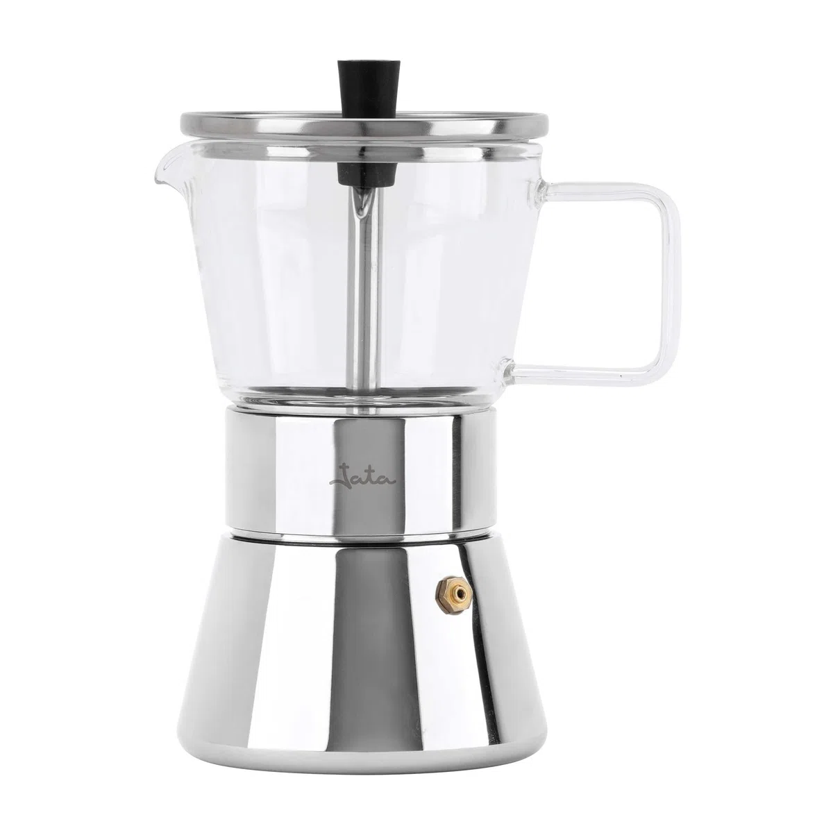 JATA HOGAR HCAF5507 - Cafetera Italiana Inducción 6 Tazas (240 ml) Acero Inoxidable con Jarra de Borosilicato, Moka para Café Espresso, Apta para Inducción, Gas y Vitro, Libre BPA
