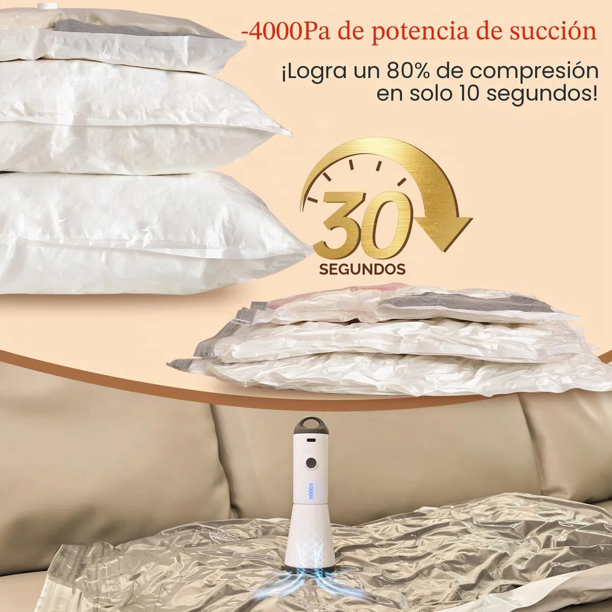 Vacbird Bolsas de Vacío Ropa con Bomba de Vacío Eléctrica Inalámbrica, 12 Bolsas al Vacío para Ropa (4 pequeñas, 4 medianas, 4 grandes), para Guardar Ropa, Ropa de Cama