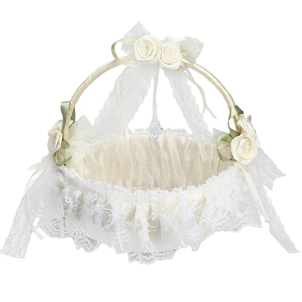 Cesta de Flores, Blanco Cesta de Flores de Encaje con Lazo para Boda de Estilo Europeo Cestitas Regalos Vacias Decoracion Cestas, para Decoración de Boda, Ceremonia de Fiesta （Blanco Roto）