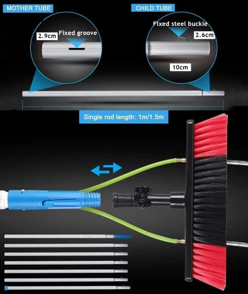 Kit de limpieza de ventanas de 10 m: cepillo alimentado con agua, plumero de telaraña, paños de microfibra, poste extensible, perfecto para limpieza sin rayas y zonas de difícil acceso.