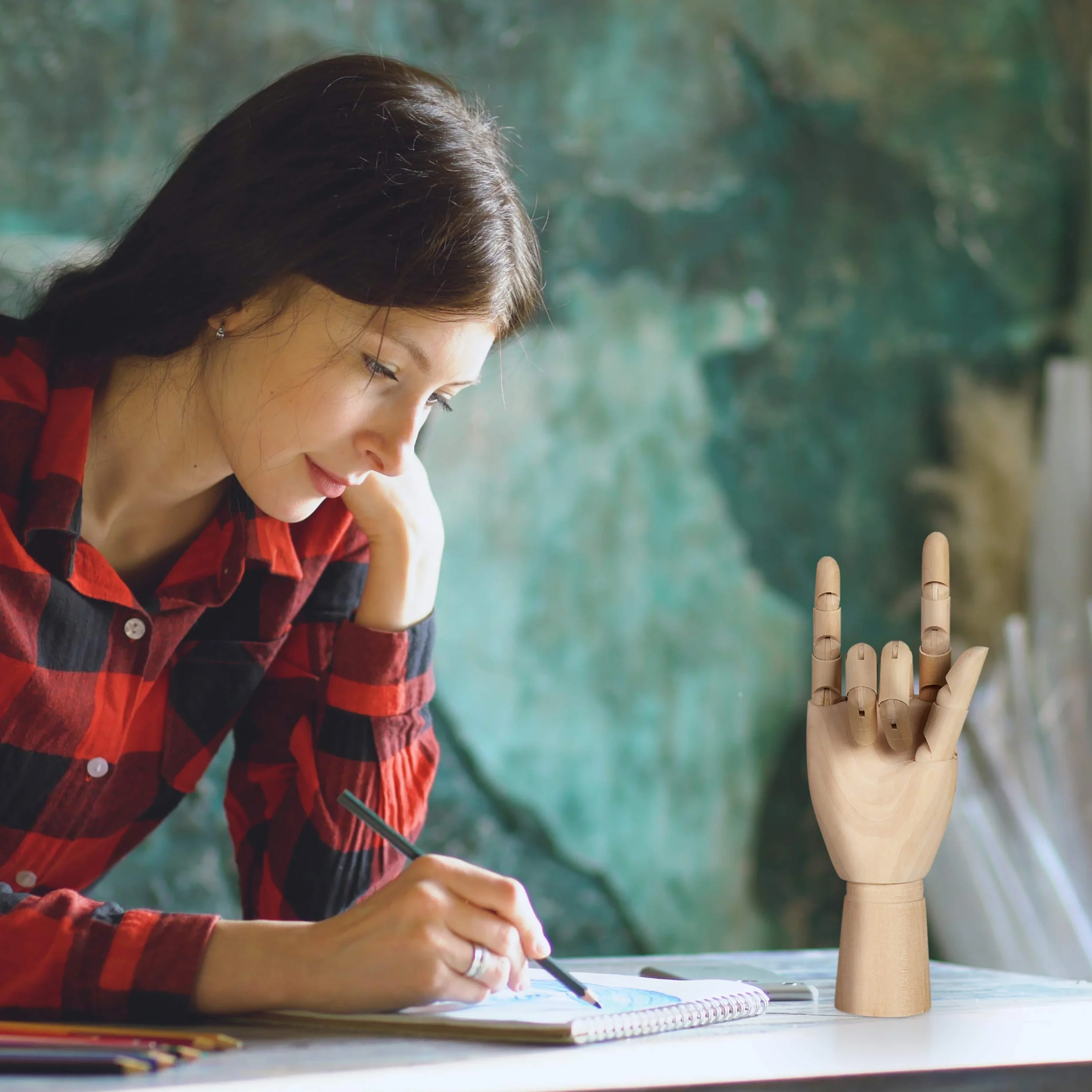 Relaxdays Mano Articulada para Dibujar, 25x8x5cm, Dedos Móviles, Maniquí Dibujo o Joyas, Proporciones Realistas, Natural