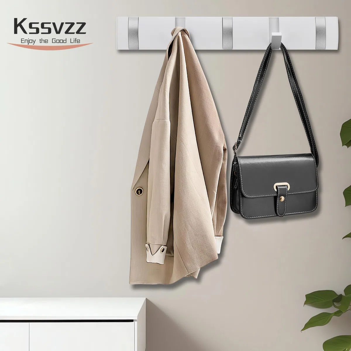 Kssvzz Perchero Pared con 5 Ganchos Extraíbles, Colgador de Pared Moderno, Percha Pared de Aluminio, Gancho Adhesivo Pared para Colgar Ropa Bufanda, Blanco