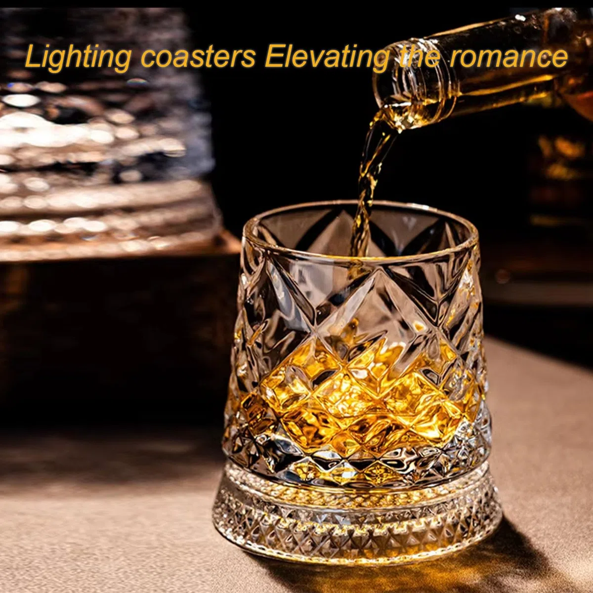 360 Degree Rotating Whiskey Glass, Rotating Crystal Whiskey Tumbler Glass for Bourbon and Cocktails, Spinning Whiskey Glasses for Bar, Home & Gifting (Style-C)