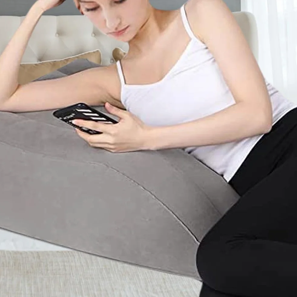 DASIAUTOEM Almohada de Soporte para Piernas y Rodillas, Almohada en Forma de Cuña Inflable, Almohada para Elevar Las Piernas, Mejora del Sueño, Transpirable y Lavable (Gris)