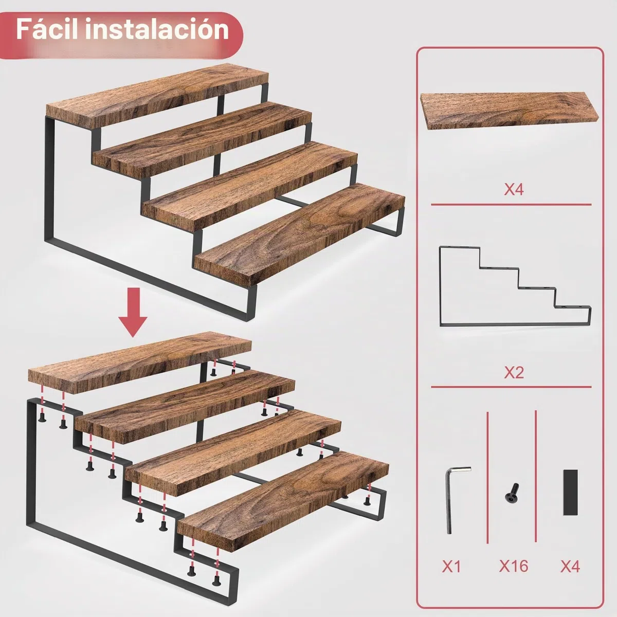 Soporte Tarta, Bandejas para Tartas de 4 Niveles para 16 Cupcakes, Expositor Madera para Torta, Torre de Árbol de Postre para Bodas Cumpleaños Fiestas Pausas de Café, Celebraciones Familiares