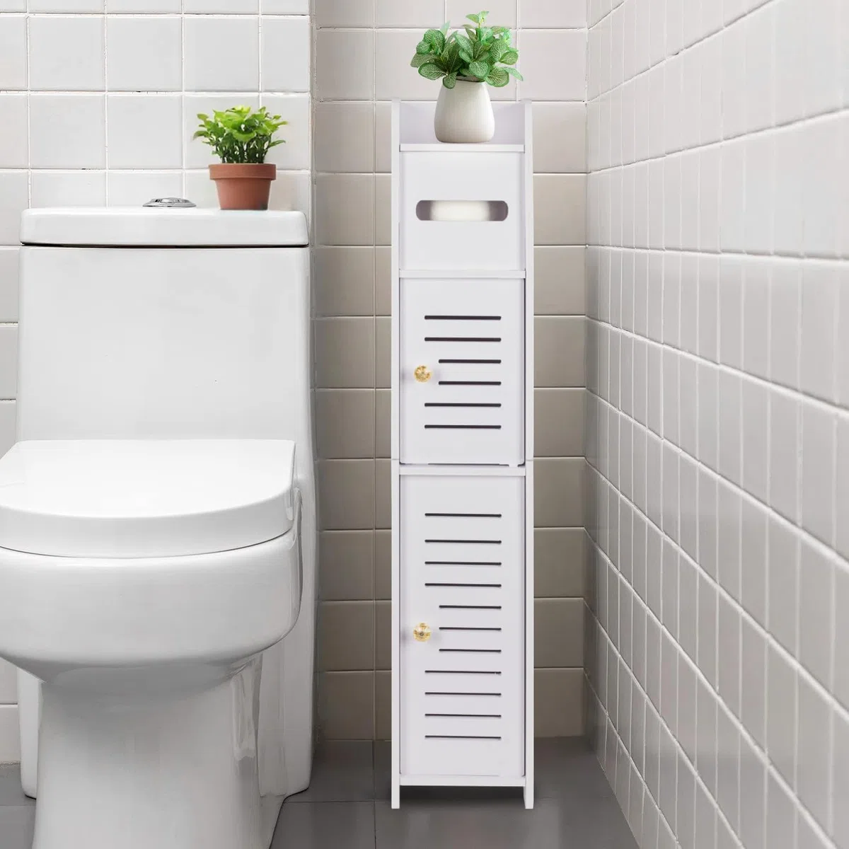 powerking Soportes de Papel higiénico, taquillas de baño, estantes de Esquina Delgados para Almacenamiento en Espacios pequeños, taquillas de baño pequeñas con Puertas - Blanco