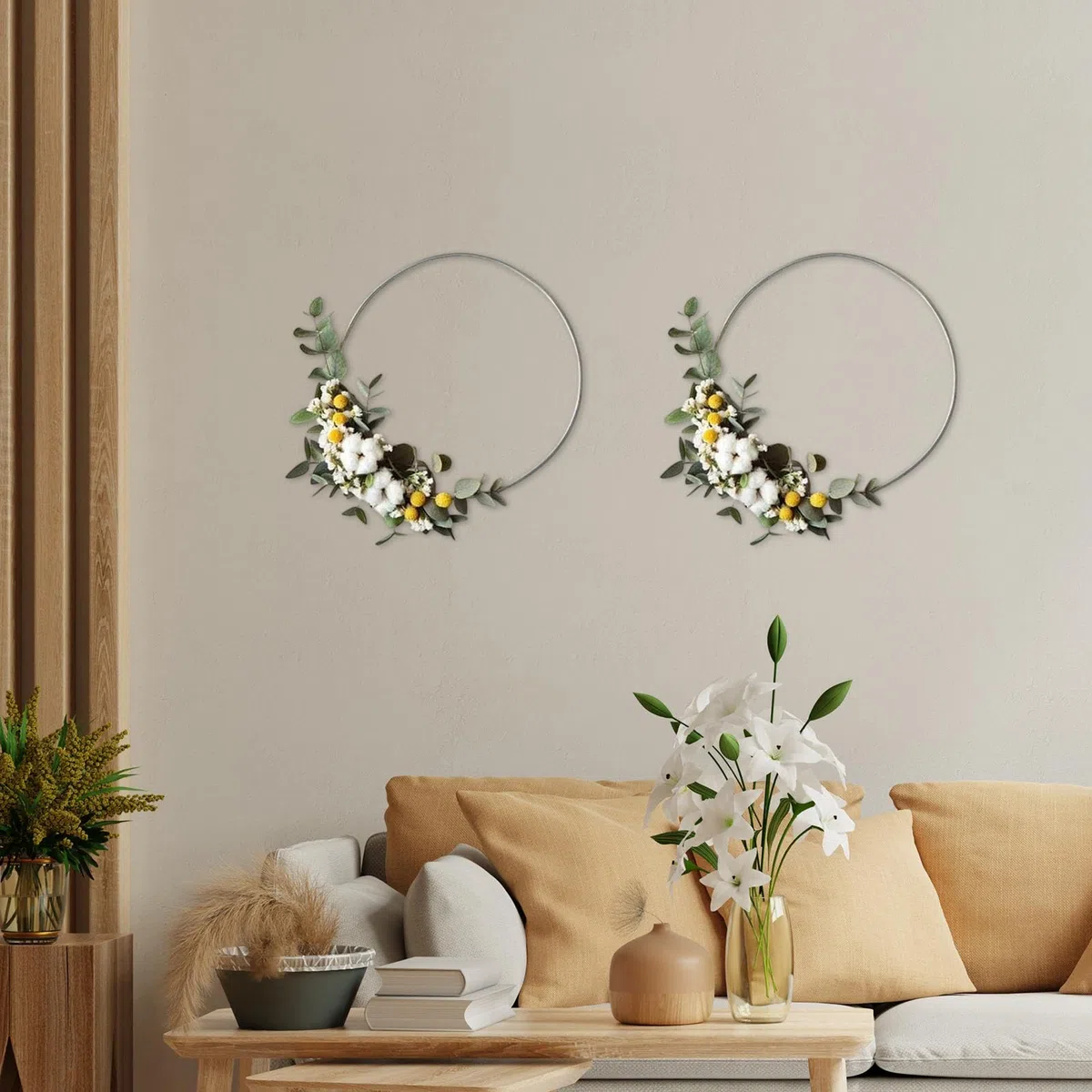 LOVIVER 2 Piezas Metal Floral Hoops Rings Anillos de aro Artesanal Artesanía de Pared Redonda Manualidades Colgantes multifuncionales para de Bodas, Diámetro 45 Cm