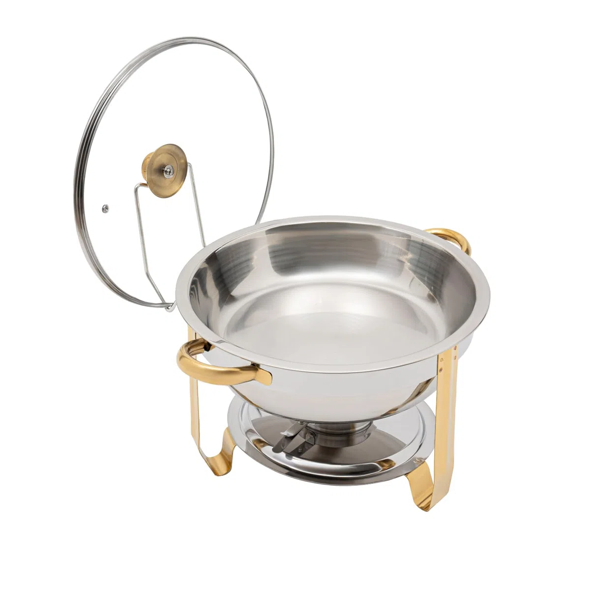 Chafing Dish Buffet Set de recipientes de 5 L, redondo, calentador de alimentos de acero inoxidable con almacenamiento de la tapa, para reuniones familiares, fiestas (dorado)