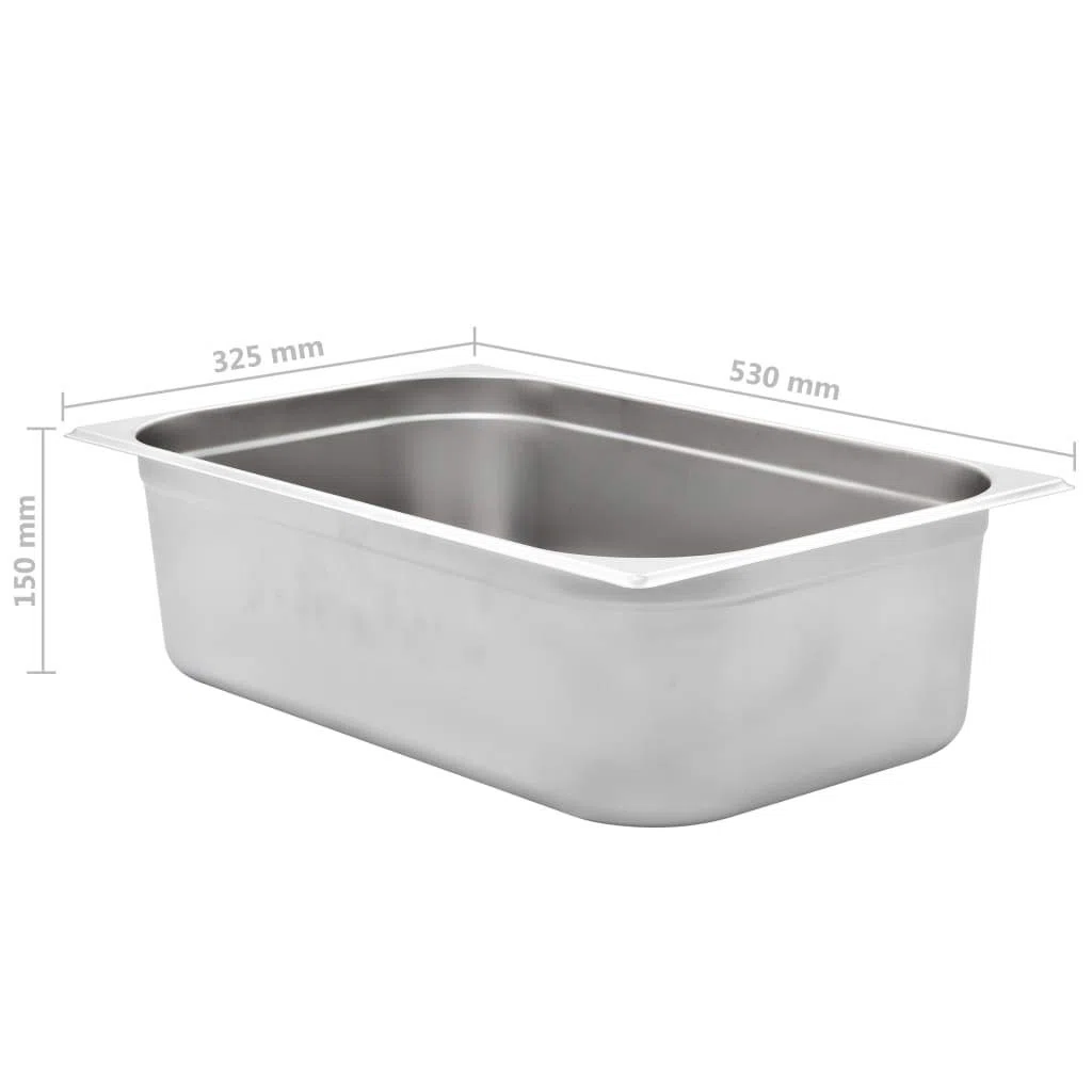 vidaXL 2 recipientes Gastronorm GN 1/1 de 150 mm, acero inoxidable, sin óxido, fácil de limpiar, aptos para lavavajillas, utensilios de cocina, bandeja para servir alimentos, soporte para aperitivos