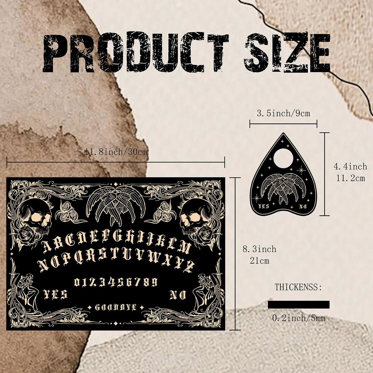 CREATCABIN Tablero Parlante de Espíritu de Madera con Diseño de Calavera, Tablero de Adivinación de Péndulo Rectangular Negro con Planchette Spirit Hunt Decor, Kit de Suministros de Mensajes