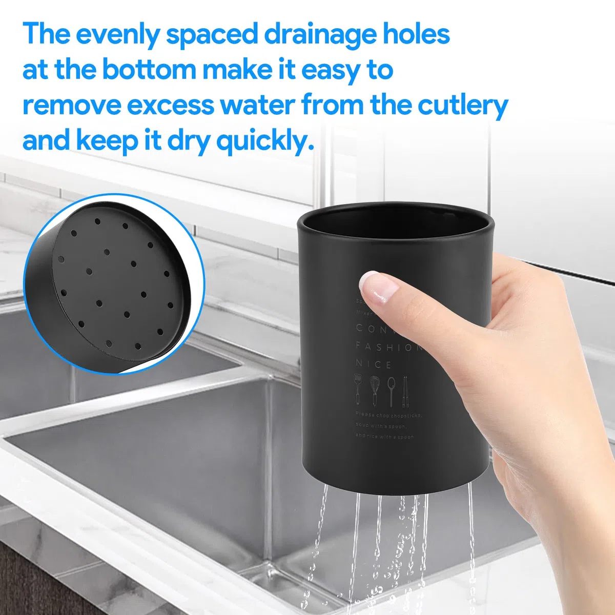 Jenngaoo Organizador de Cubiertos de Acero Inoxidable para Cocina con Escurridor, Estante Nórdico para Utensilios de Cuchara Tenedor y Almacenamiento Encimera