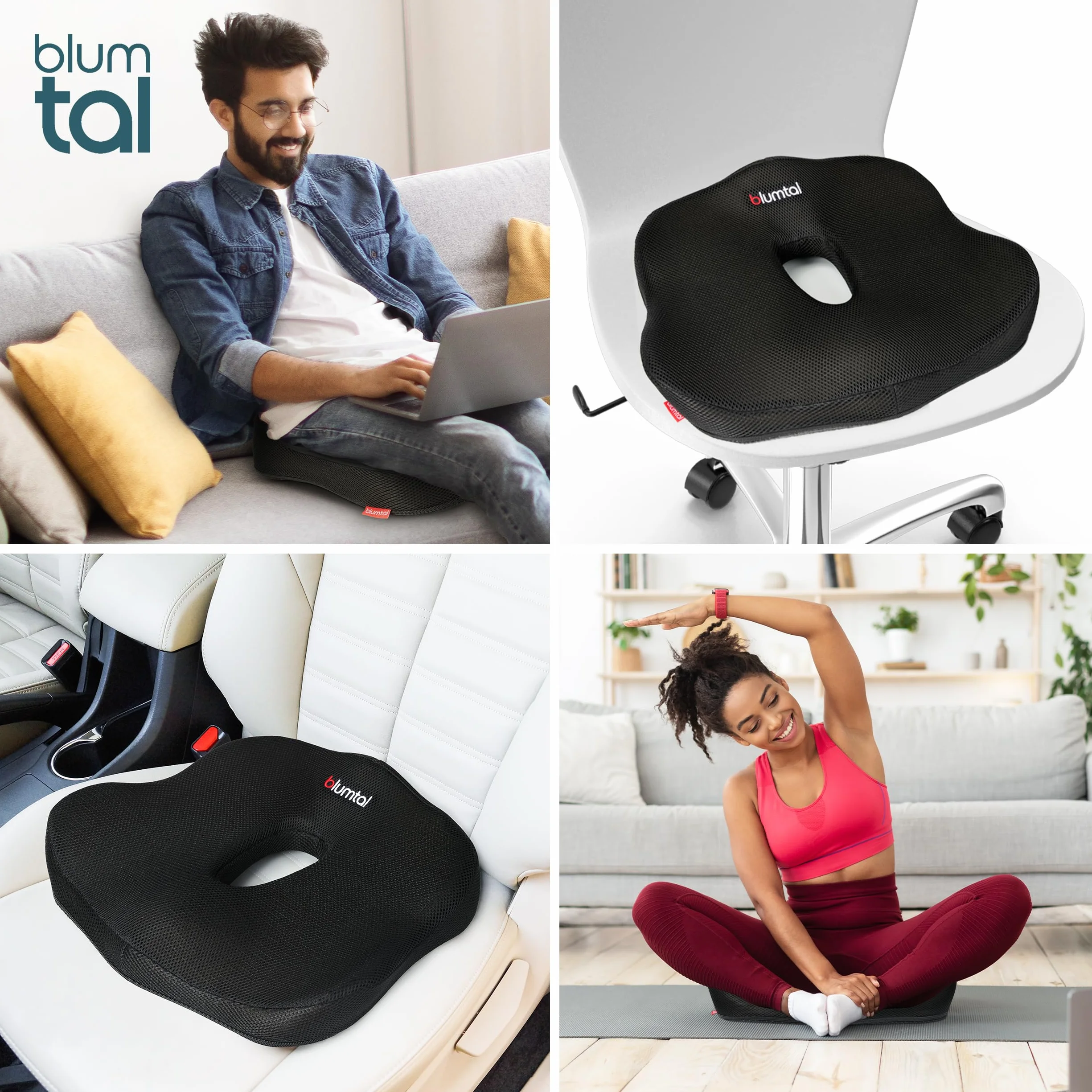 Blumtal Cojín para Silla de Oficina - Cojín en Forma de Cuña Negro para Coxis - Cojín Ergonómico para Asiento de Auto - Cojín para Hemorroides para Silla - Cojín Óptimo para Silla de Oficina