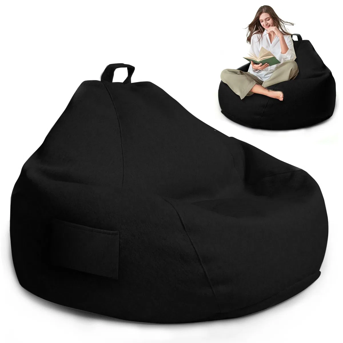 MeYuxg Puff Salon Adulto, Puff Gamer XL,100x120 cm Sin Relleno, Solo Funda para Niños y Adultos, Bean Bag para Videojuegos para Interior y Exterior, Salón y Sala de Juegos (Negro)