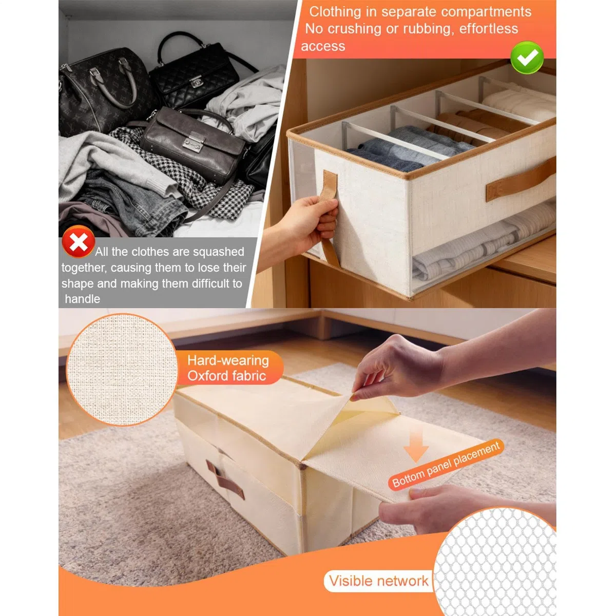 Organizador de Bolsos de Mano | Soporte Plegable Para Bolsas De Guardarropa - Organizador De Bolsos Para Clóset - Para Jeans Suéteres Pantalones Camisetas Ropa Sujetadores Pañuelos y el Estante