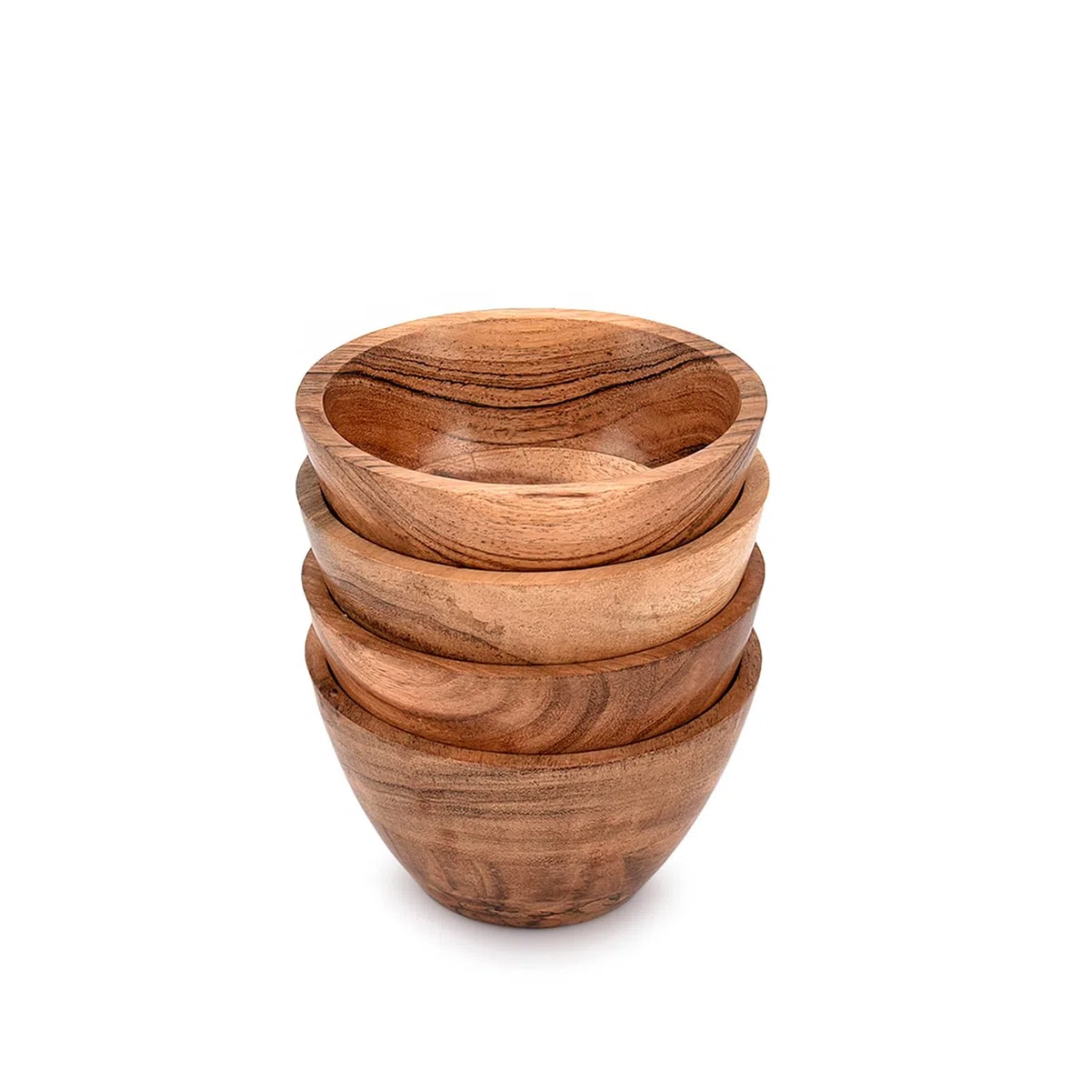 NIRMAN Juego de 4 cuencos de madera de acacia para cocina, comida, fiesta y ensalada, frutas, verduras, aperitivos (4.5 x 4.5 x 2.5 pulgadas)