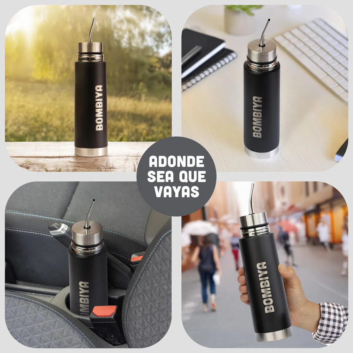 Termo mate autocebante con todas sus partes de acero inoxidable – Kit todo en uno solo agrega tu yerba – 2 en 1 cambiando su tapa es un termo clásico – La evolución del mate listo (Negro)