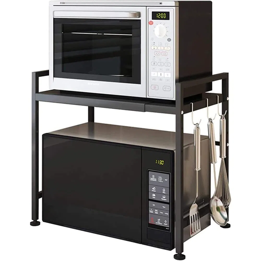 HUOLE Soporte Extensible para Microondas,Soporte para Microondas, Estante de Horno para microondas para Cocina,Organizador Estanteria Cocina,Cargar los Portes 25kg(40/64 * 45 * 36,5 cm (Negro)