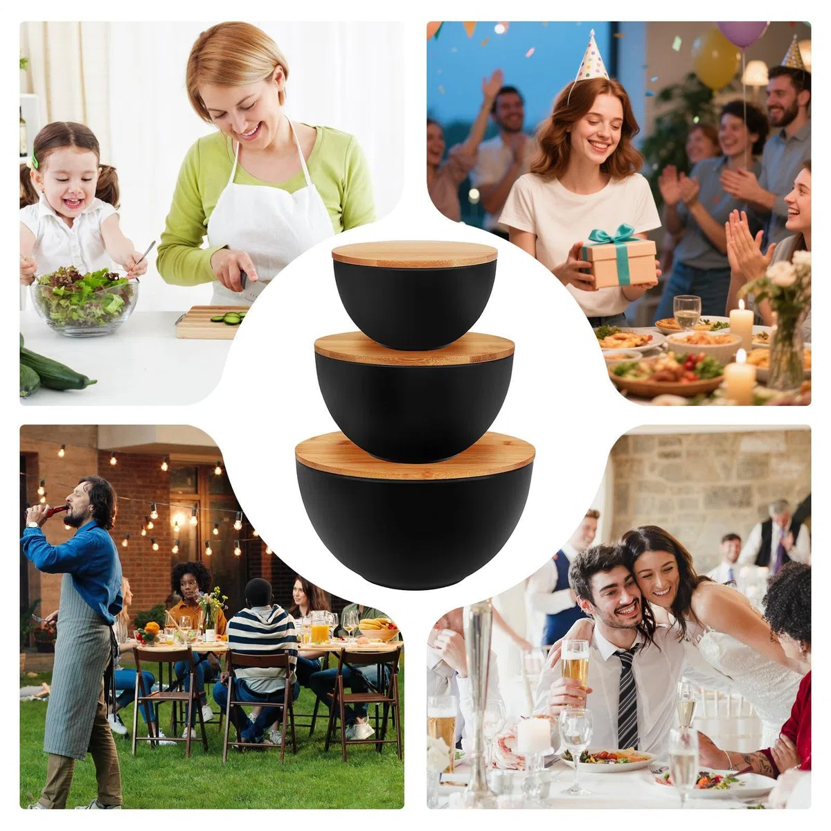 Cuenco Para Mezclar Almacenamiento Servicio Apilables | Recipientes Apilables para Snacks Para Preparar y Almacenar Comida, Ensaladas, Frutas y Verduras, Pan y Aperitivos en la