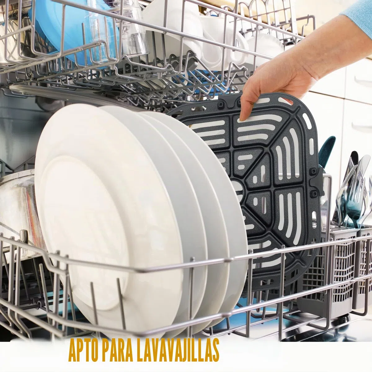 Bandeja para Freidora de Aire COSORI 4,7L CAF-L501, Rejilla de Repuesto Antiadherente 21x21 cm, Placa de Asado con Parachoques de Goma, Accesorios para Air Fryer, Apta para Lavavajillas