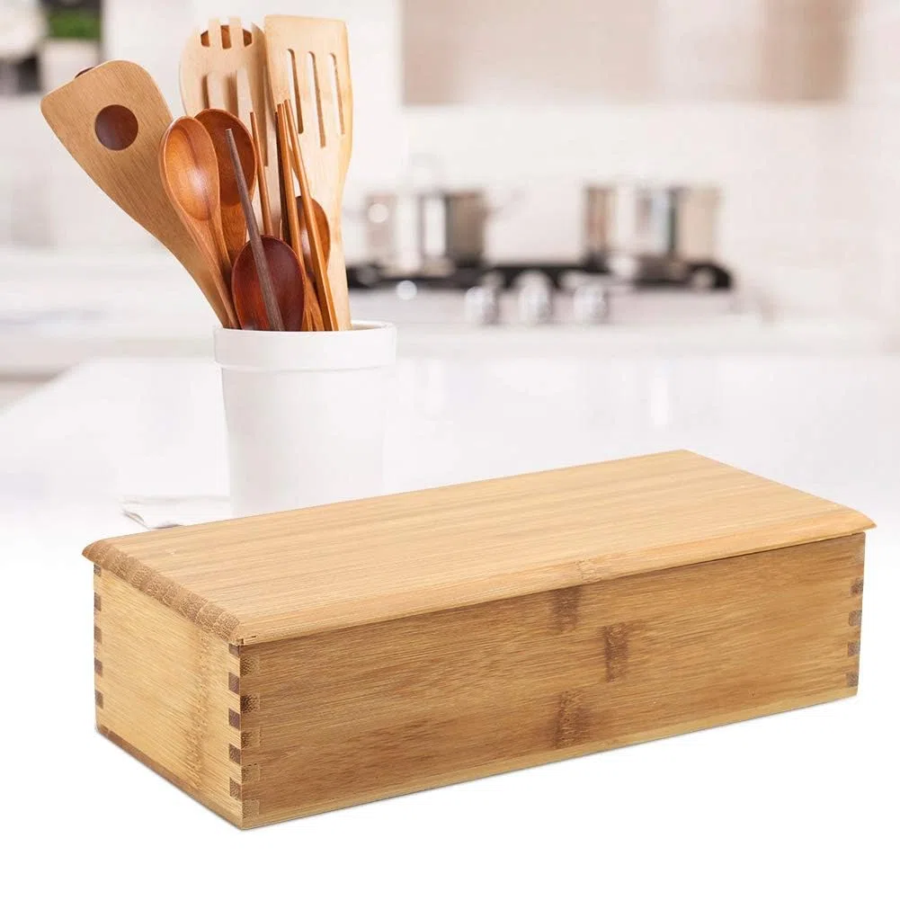 Caja De Cubiertos De Madera, Estilo Japonés Pequeño Cajón Organizador Utensilios Cocina Caja Almacenamiento Palillos Caja Almacenamiento Con Tapa Para La Encimera La Cocina 10.6 X 4.3 X 2.5 Pulgadas