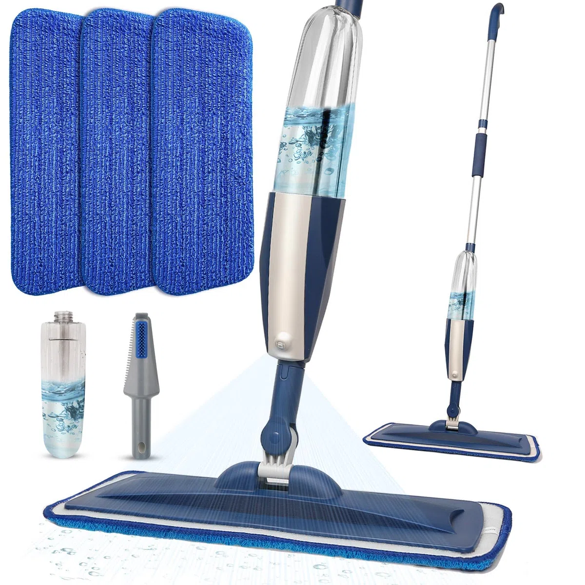 Mopas para Limpieza de Suelos, mopa húmeda con Botella Recargable de 14 onzas y 3 Almohadillas de Microfibra Lavables, Uso doméstico o Comercial, mopa Plana Seca y húmeda para Madera Dura, laminada