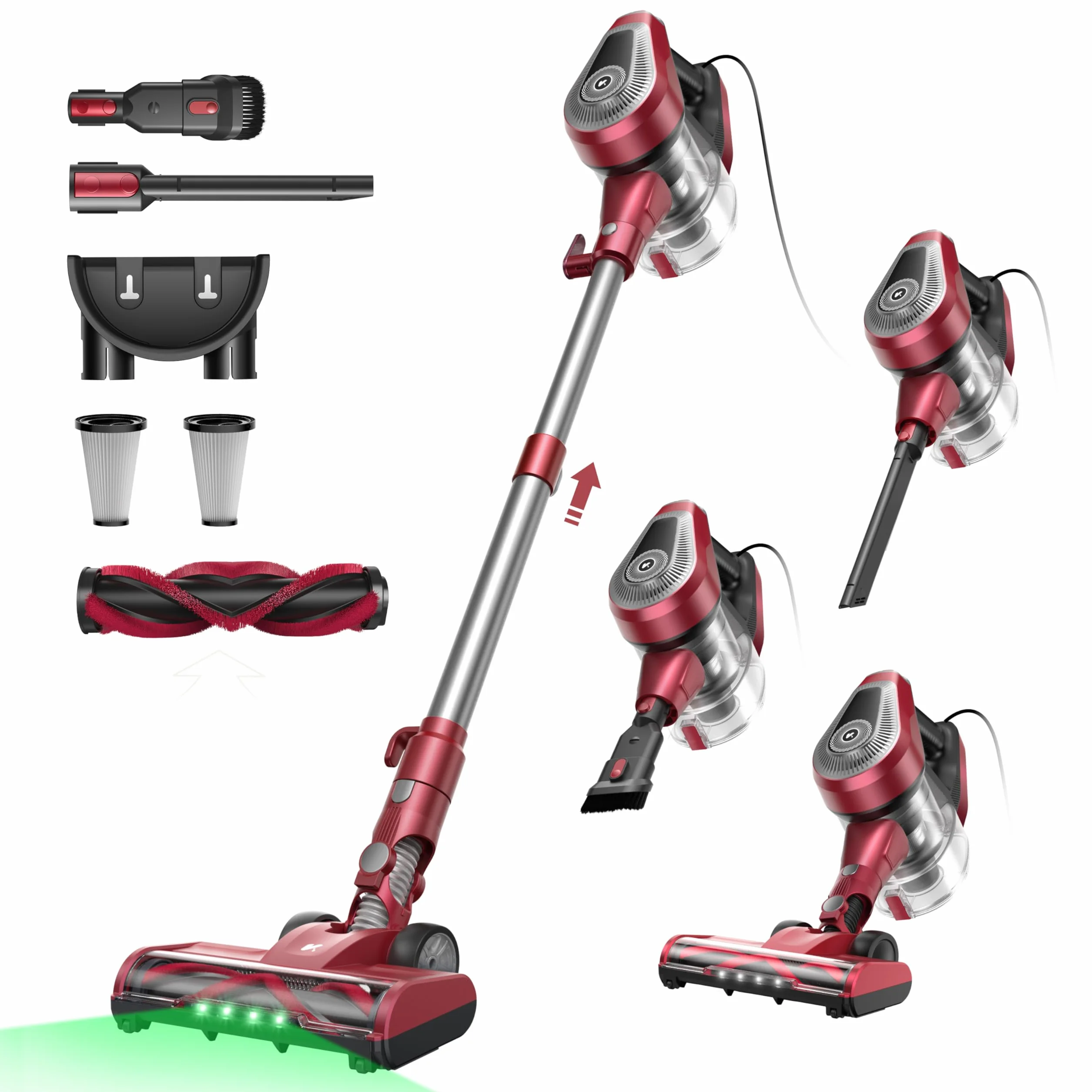 Vexilar Aspirador con Hilo de 60 kPa, LED, 5 en 1, Ultraligero, Aspirador portátil, Cable de 7 m, Escoba eléctrica con Hilo Potente, Aspirador Vertical para alfombras, Suelos y Pelo de Animales