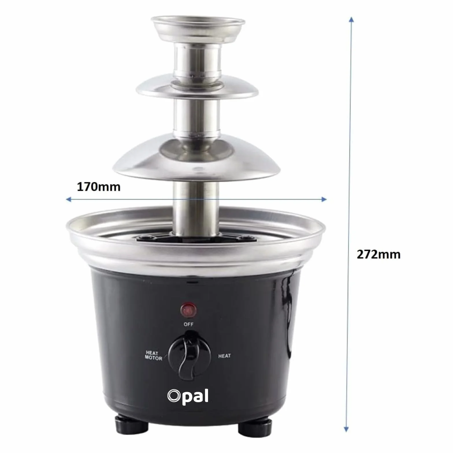 Opal Juego de fondue de fuente de chocolate de acero inoxidable de gran tamaño, 0.5L, máquina eléctrica de 3 niveles con base de olla de fusión en caliente (OCF17)